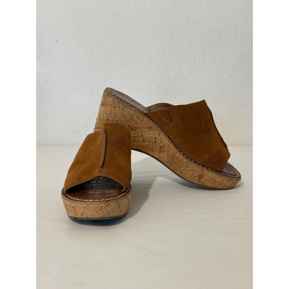 Sam Edelman Ranger Brown Suede Cork Wedge Sandals Mule Open Toe Womens 8